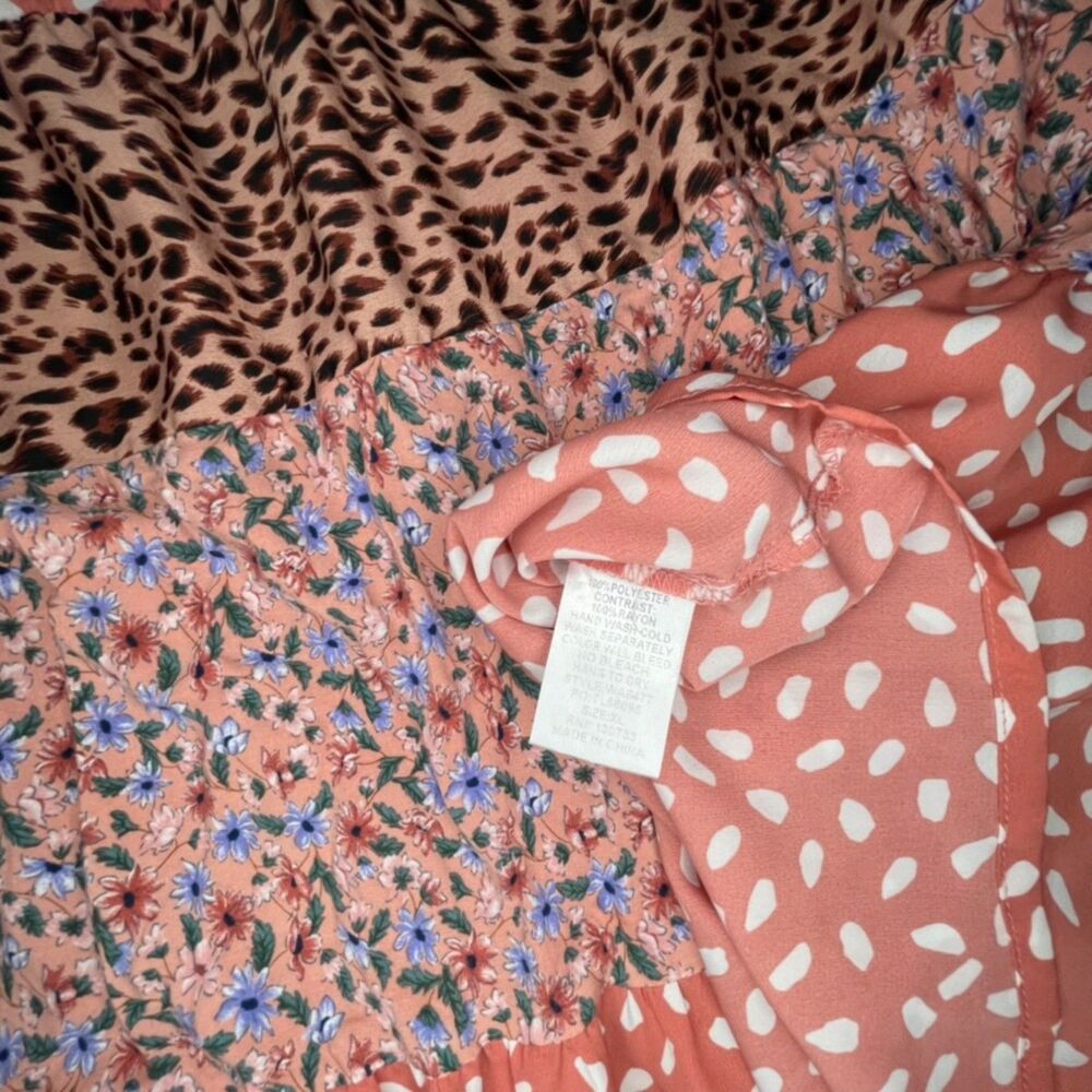 Umgee Mixed Print Tiered Babydoll Dress XL Coral Boho Floral Leopard Mini Animal - Picture 6 of 9